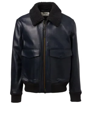 Leather Aviator Jacket With Shearling Collar