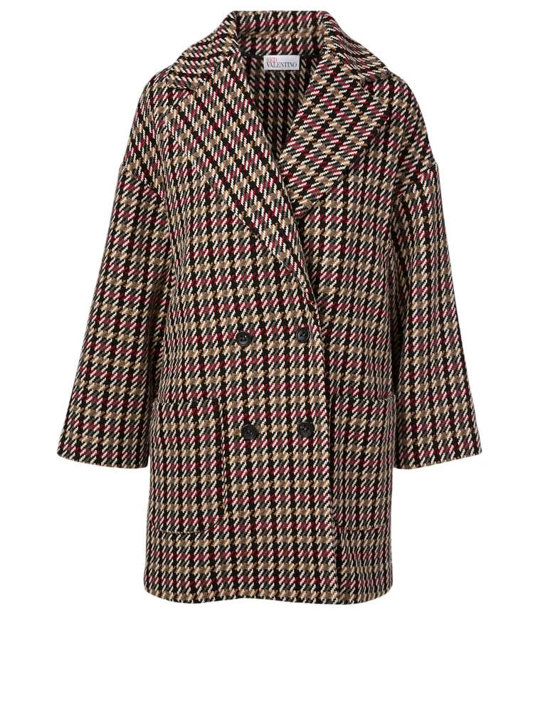 Double-Breasted Coat Mix Check Print
