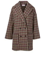 Double-Breasted Coat Mix Check Print