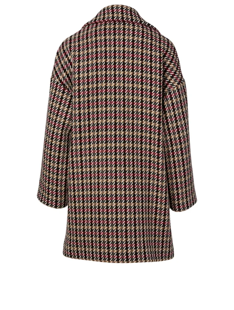 Double-Breasted Coat Mix Check Print