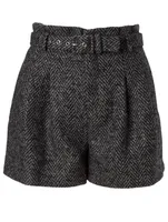 Wool-Blend Shorts In Herringbone Print