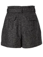Wool-Blend Shorts In Herringbone Print