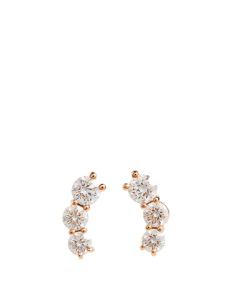 Aria 18K Rose Gold Triplet Stud Earrings With Diamonds