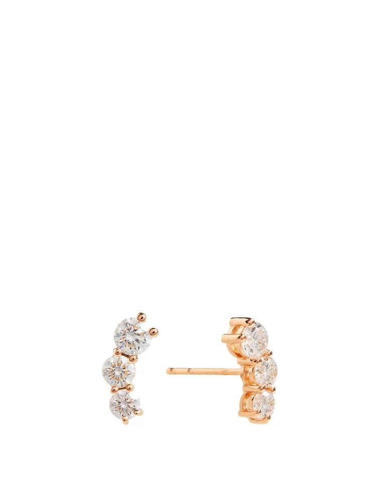 Aria 18K Rose Gold Triplet Stud Earrings With Diamonds