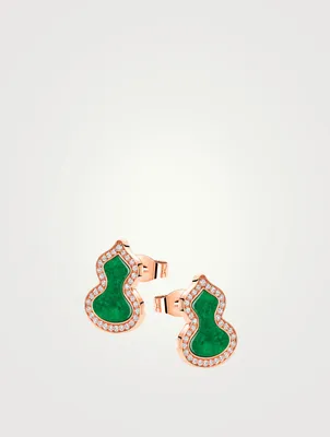 Petite Wulu 18K Rose Gold Stud Earrings With Diamonds And Jade