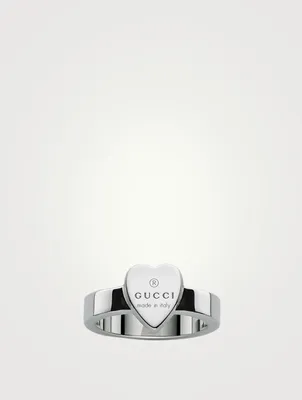 Gucci Trademark Engraved Heart Sterling Silver Ring