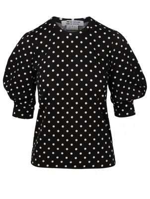 Puff-Sleeve T-Shirt Polka Dot Print