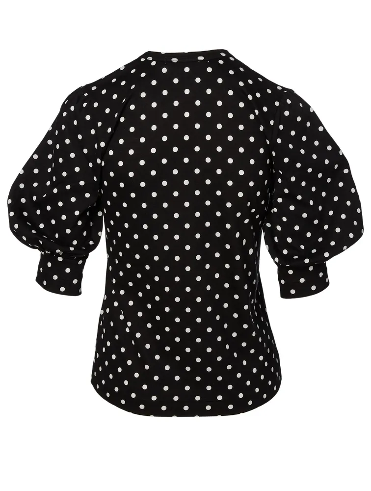 Puff-Sleeve T-Shirt Polka Dot Print