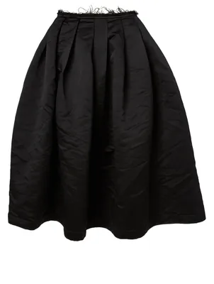 Satin Pleated Skirt With Frayed Detail