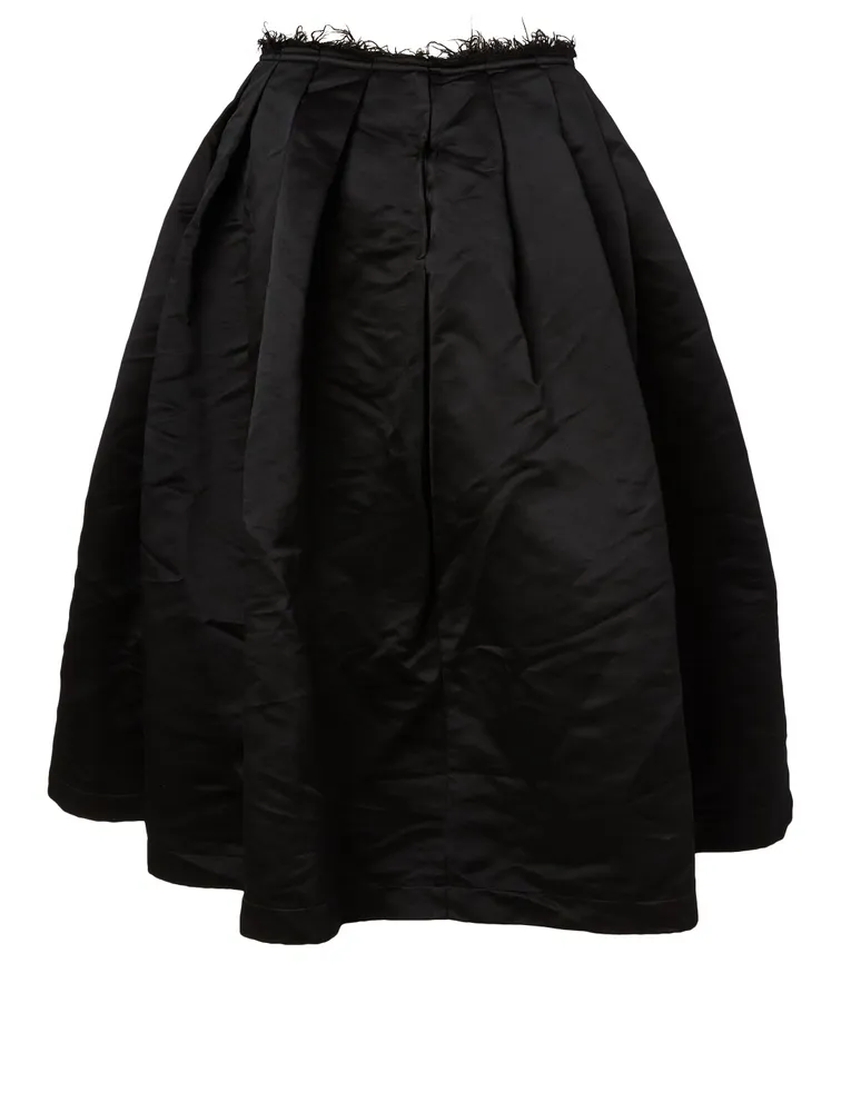 Satin Pleated Skirt With Frayed Detail