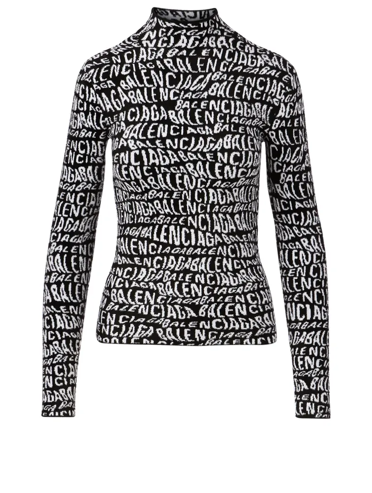 Long-Sleeve Turtleneck Sweater Logo Print