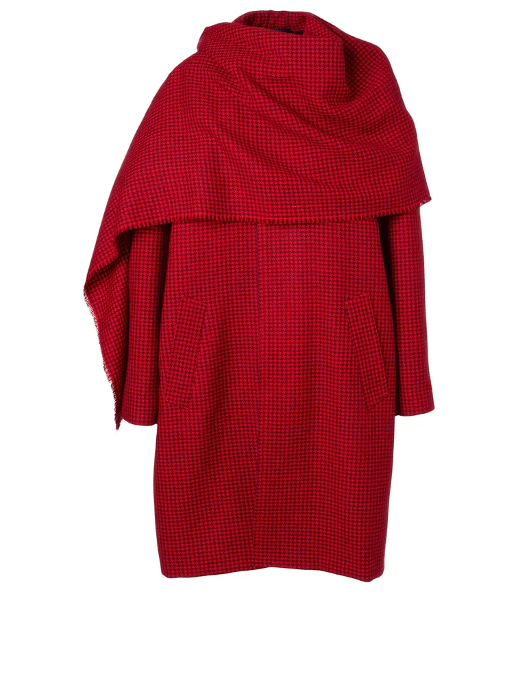 Wool Scarf Coat Houndstooth Print