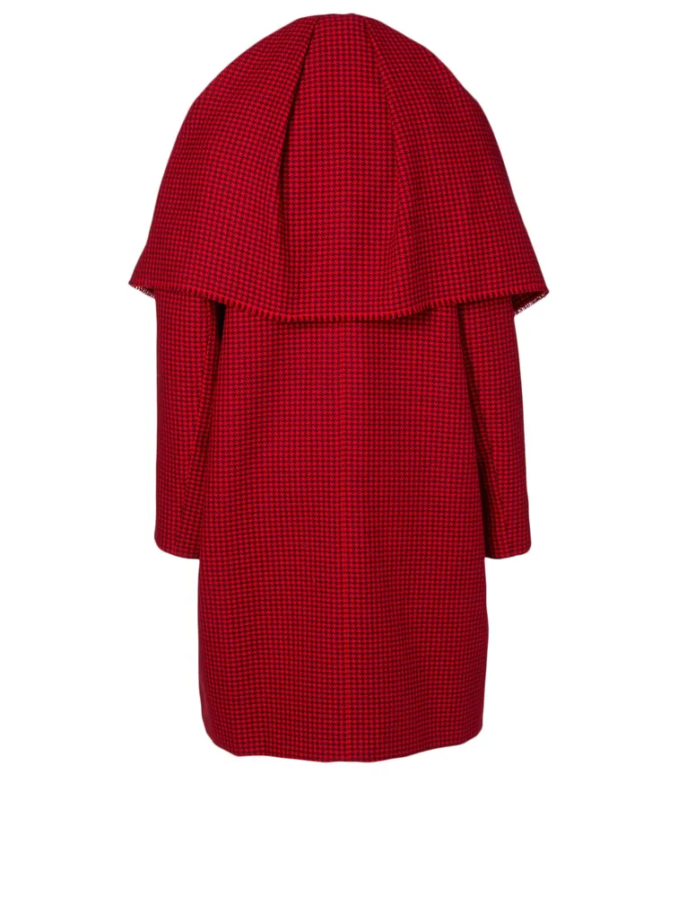 Wool Scarf Coat Houndstooth Print