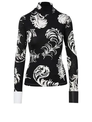 Leather Cuff Top Feather Print