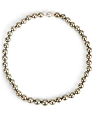 18K White Gold Pearl Necklace With Diamonds