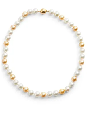 18K Gold Multicolour Pearl Necklace With Diamonds
