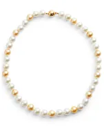 18K Gold Multicolour Pearl Necklace With Diamonds