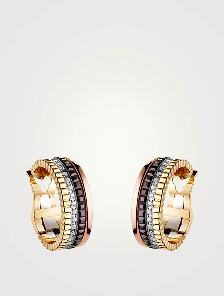 Quatre Classique Gold Hoop Earrings With PVD And Diamonds