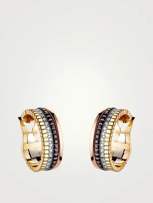 Quatre Classique Gold Hoop Earrings With PVD And Diamonds