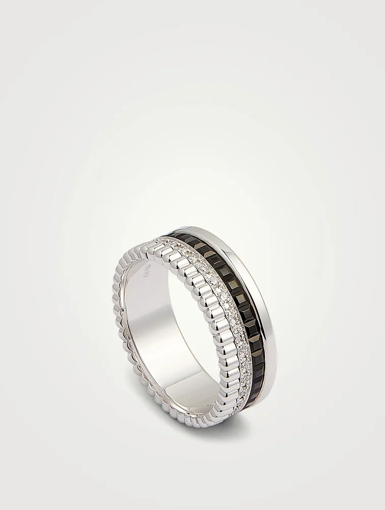 Small Black Edition Quatre White Gold Ring With PVD And Diamonds