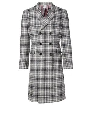 Wool Double-Breasted Coat Check Print