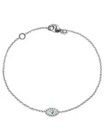 Dew Drop Silver Evil Eye Bracelet With Turquoise