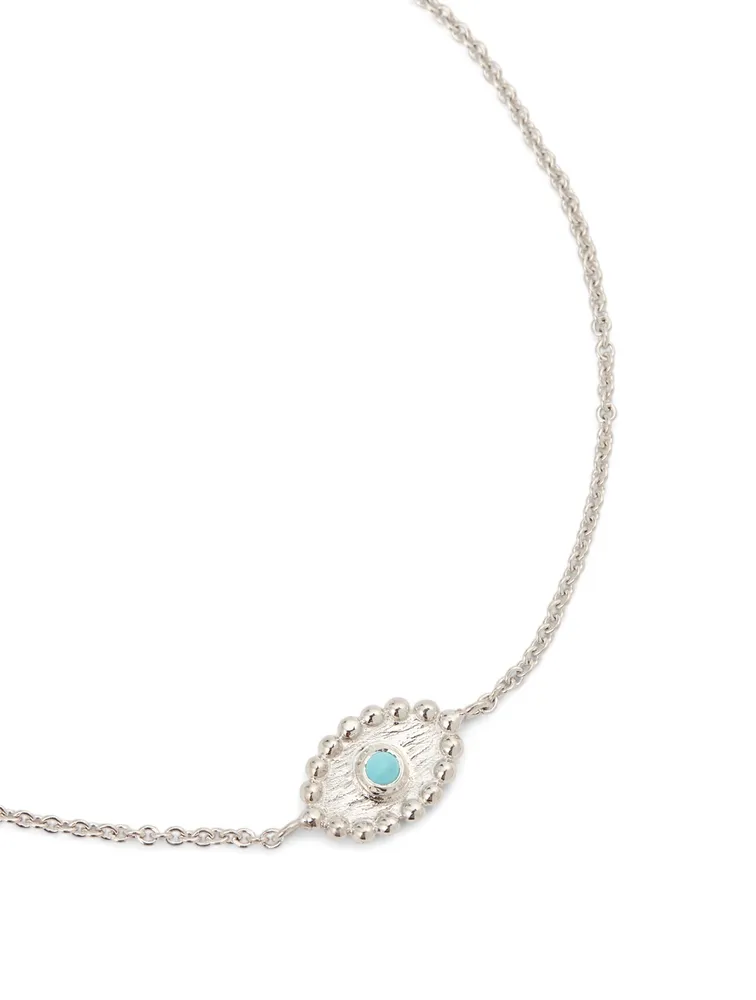 Dew Drop Silver Evil Eye Bracelet With Turquoise