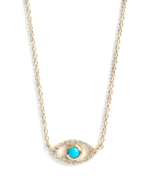 Classique 14K Gold Evil Eye Necklace With Sleeping Beauty Turquoise And Diamonds