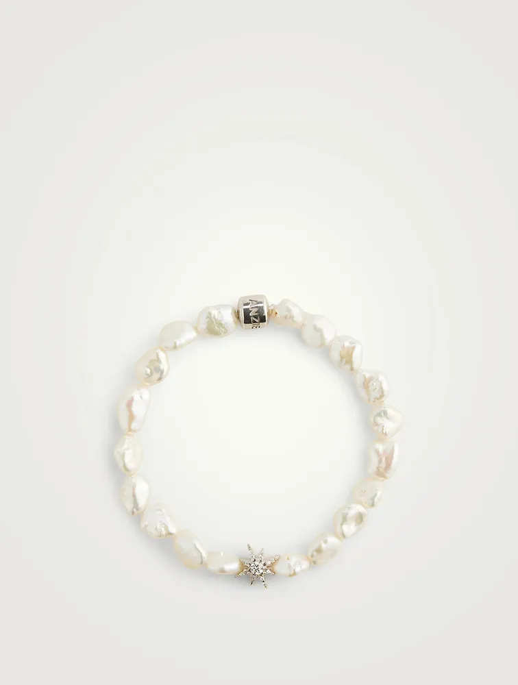 Bohème Silver Baroque White Keshi Pearl Bracelet