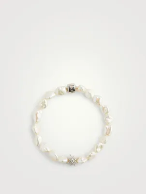 Bohème Silver Baroque White Keshi Pearl Bracelet