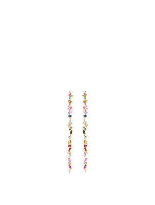 Rainbow Fireworks 18K Gold Long Drop Earrings With Sapphires And Diamonds
