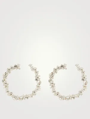 18K White Gold Sideways Spiral Hoop Earrings With Diamonds