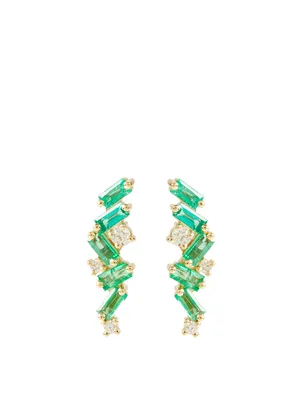 Rainbow Fireworks 18K Gold Cluster Studs With Emeralds And Diamonds