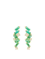 Rainbow Fireworks 18K Gold Cluster Studs With Emeralds And Diamonds