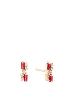 Medium Rainbow Fireworks 18K Rose Gold Stud Earrings With Rubies And Diamonds