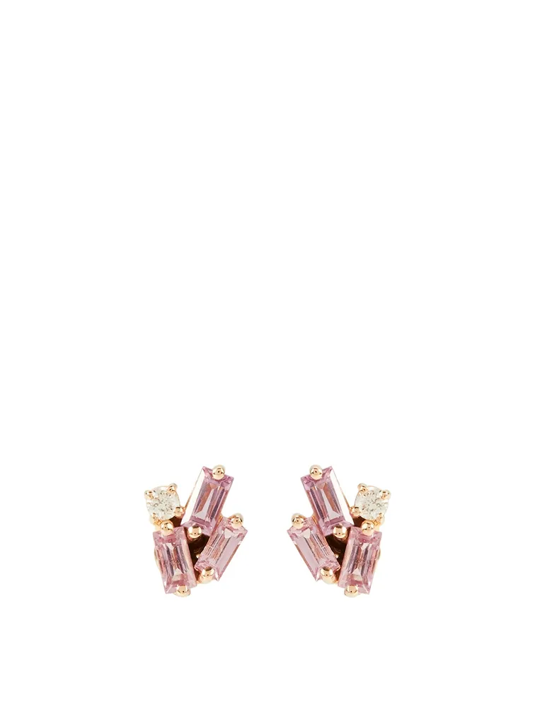 18K Rose Gold Earrings With Pink Sapphire And Diamonds