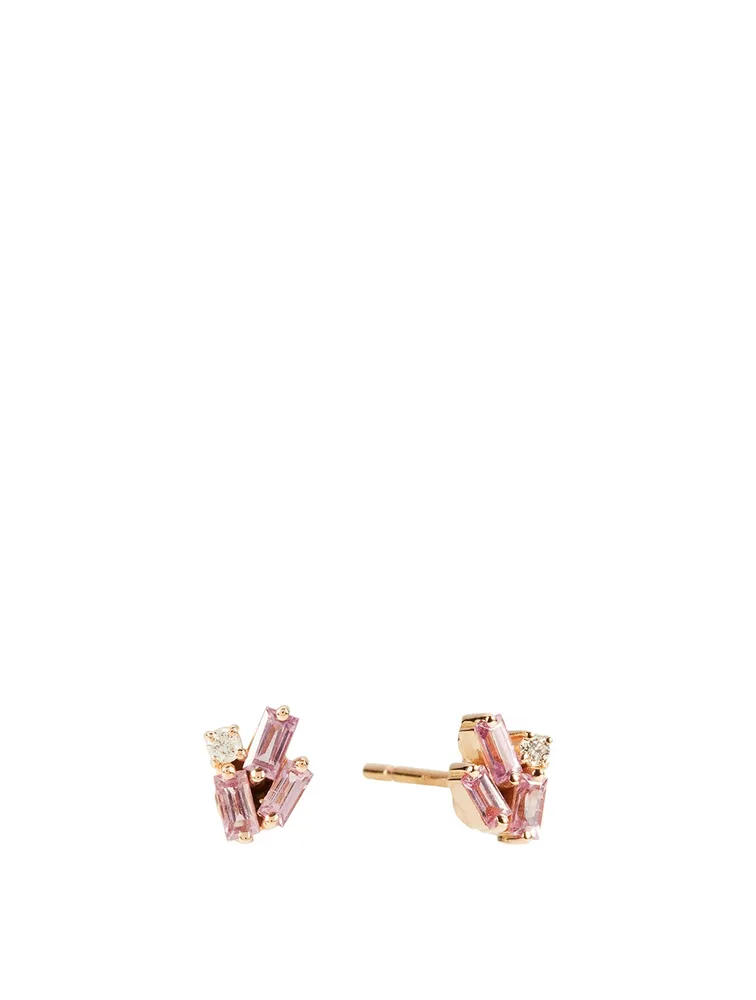 18K Rose Gold Earrings With Pink Sapphire And Diamonds