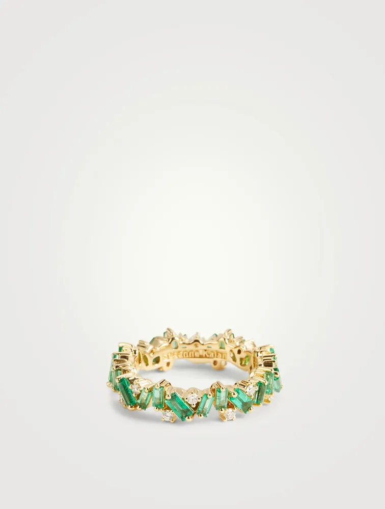 Rainbow Fireworks 18K Gold Bliss Ring With Emeralds And Diamonds