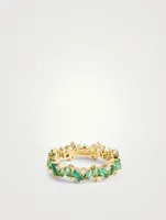 Rainbow Fireworks 18K Gold Bliss Ring With Emeralds And Diamonds