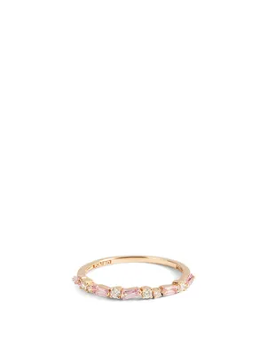 Rainbow Fireworks 18K Rose Gold Ring With Pink Sapphire And Diamonds