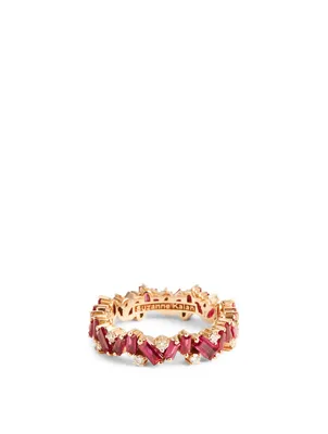 Rainbow Fireworks 18K Rose Gold Bliss Ring With Ruby And Diamonds