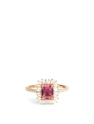 "One Of A Kind" 18K Rose Gold Pink Sapphire Ring With Diamonds