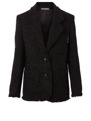 Wool-Blend Frayed Tweed Blazer