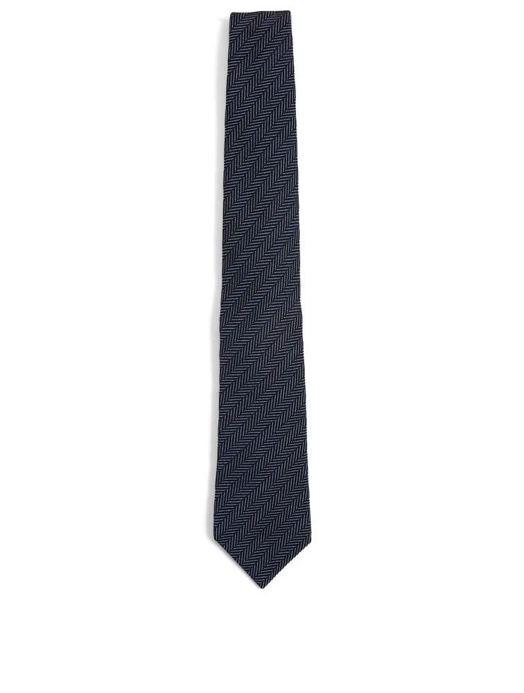 Silk And Cotton Tie In Herringbone Print