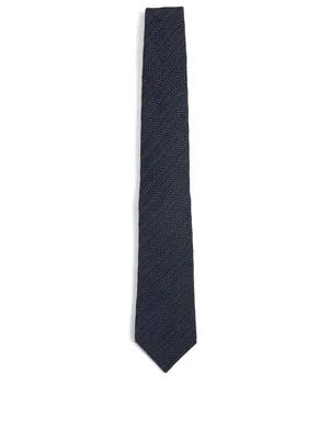 Silk And Cotton Tie In Herringbone Print