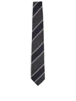 Silk Linen And Wool Tie In Stripe Print