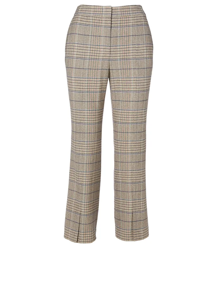 Wool-Blend Flare Pants Plaid Print