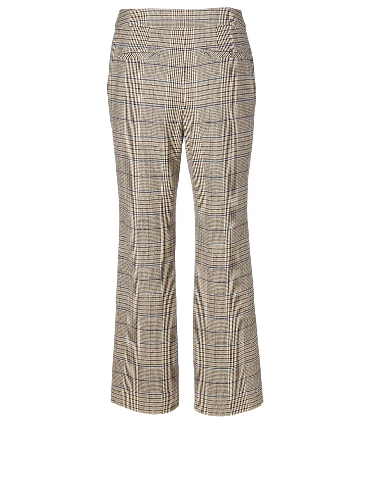 Wool-Blend Flare Pants Plaid Print