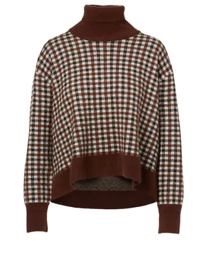 Wool-Blend Turtleneck Sweater Check Print