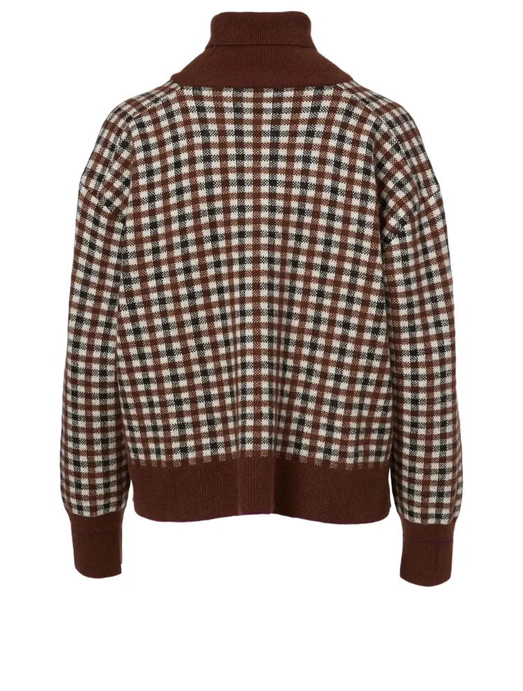 Wool-Blend Turtleneck Sweater Check Print
